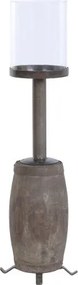 Sfeșnic de podea din lemn reciclat și metal, 26 x 26 x 100 cm, butuc de roată de car, glob din sticlă, „Candle Holder Wheel Hub"