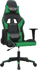 vidaXL Scaun de gaming de masaj, negru și verde, piele ecologică