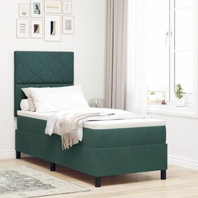 vidaXL Pat box spring cu saltea &amp; LED, verde închis, 80x200 cm catifea