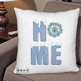 Perna Decorativa HOME Iarna cu Coroana, 40x40 cm, Alb Pufos, Husa Detasabila, Perna Inclusa, BEKZ®