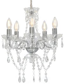vidaXL Candelabru cu mărgele de cristal, argintiu, rotund, 5 x E14