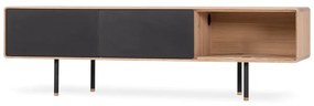 Comodă TV neagră/în culoare naturală din lemn de stejar 160x48 cm Fina – Gazzda
