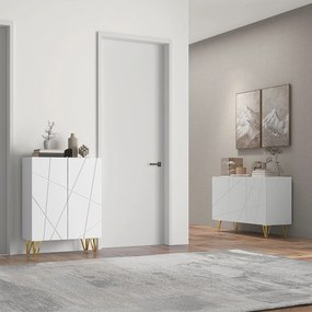 HOMCOM Dulap de Depozitare cu 2 Dulapuri și Raft Reglabil, din PAL și Metal, 120x40x75 cm, Alb și Auriu | Aosom Romania
