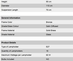 Candelabru cu 16 brate, elegant design LUX Budapest, bronz LU 1440/10+5+1 bronze/376 klar-matt OR
