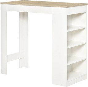 HOMCOM Masă de bar pentru 2 persoane, masă înaltă stand-up cu 4 rafturi deschise, 115x50x102,7cm, alb și lemn natural | Aosom Romania