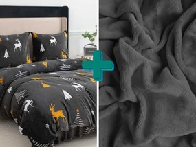 Set 2 buc lenjerie microplus WHITE TREES gri inchis + cearsaf microplus SOFT 180x200 cm gri inchis, pat dublu