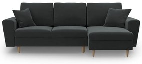 Colțar gri închis extensibil, cu spațiu de depozitare cu tapițerie din catifea Kyoto – Cosmopolitan Design