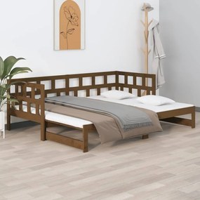 820230 vidaXL Pat extensibil de zi, maro miere, 2x(80x200) cm, lemn masiv pin