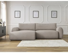 Colțar gri deschis/bej extensibil cu tapițerie din catifea reiată (cu colț pe partea stângă ) Lucien – Bobochic Paris