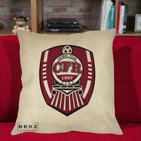 Perna Personalizata CFR Cluj Fotbal Club 1907, 40x40 cm, Crem, Husa Detasabila, Perna Inclusa, BEKZ®
