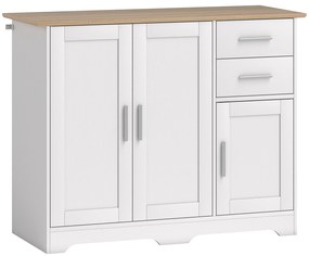 HOMCOM Comodă Modernă din Lemn cu 2 Sertare și 2 Dulapuri, 100x40x78 cm, Alb și Culoare Lemn | Aosom Romania