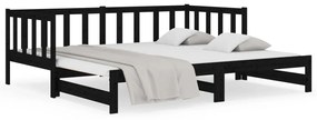 814668 vidaXL Pat de zi extensibil, negru, 2x(90x190) cm, lemn masiv de pin