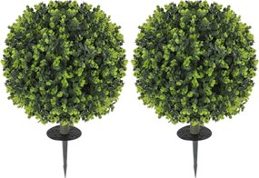HOMCOM Set 2 Plante Artificiale de Buxus de 40 cm cu Tija Integrată pentru Interior și Exterior, Verde | Aosom Romania
