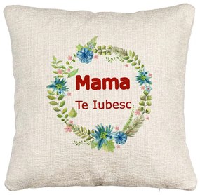 Perna Decorativa Canapea, Model Mama Te Iubesc, 40x40 cm, Cu fermoar