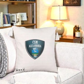 Perna Personalizata CSM Alexandria Fotbal, 40x40 cm, Bej cu Franjuri, Husa Detasabila, Perna Inclusa, BEKZ®