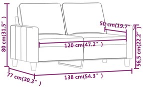 Canapea cu 2 locuri, crem, 120 cm, catifea Crem, 138 x 77 x 80 cm