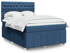 vidaXL Pat continental cu saltea, albastru, 160x200cm, material textil