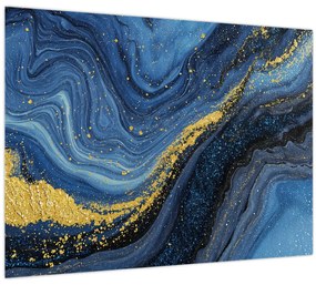 Tablou pe sticlă - Abstracție albastru-aurie (70x50 cm)