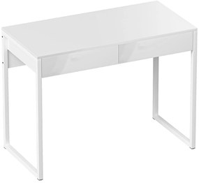 HOMCOM Birou Modern cu 2 Sertare și Picioare din Oțel, 100x50x75 cm, Alb Lucios | Aosom Romania