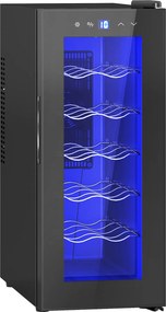 HOMCOM Frigider Termoelectric Dublu pentru 12 Sticle de Vin cu Ușă de Sticlă și Lumină LED, 26,5x51,5x65 cm, Negru | Aosom Romania