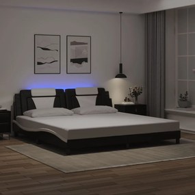 vidaXL Cadru de pat cu lumini LED negru/alb 200x200 cm piele ecologică