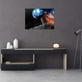 Tablou pe sticlă planetei în cosmos (70x50 cm)