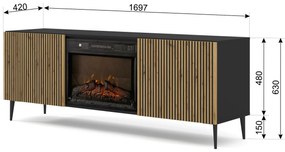 Masă TV cu bioșemineu FPB 2D 170 C Rowanna (Stejar artisan + Negru). 1125092
