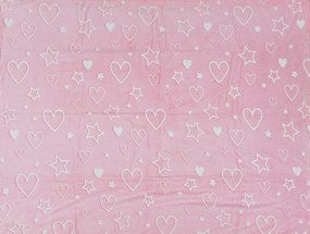 Patura fosforescenta microflanel HEARTS AND STARS 150x200 cm roz