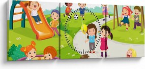 Tablou cu bucuriile copiilor în nisip (cu ceas) (90x30 cm)