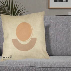 Perna Decorativa Geometric Boho Luna si Disc, 40x40 cm, Crem, Husa Detasabila, Perna Inclusa, BEKZ®