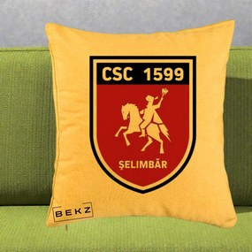 Perna Personalizata CSC 1599 Selimbar Fotbal, 40x40 cm, Galben, Husa Detasabila, Perna Inclusa, BEKZ®