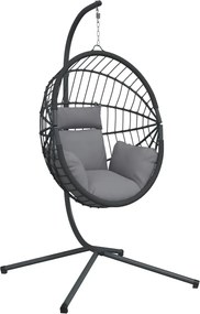 vidaXL Scaun suspendat tip ou, cu suport, gri, ratan și oțel