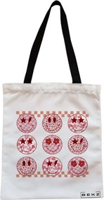 Sacosa de Panza pentru Cumparaturi, Geanta Tote, model Rose Smilies, Cu fermoar, 38x34.5 cm, Alba, BEKZ®