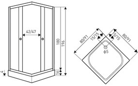 Cabină de duș pătrată Olga SQ 90x90 cm fără cădiță de duș - profil cromat, sticlă transparentă