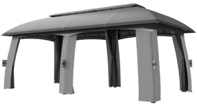 Outsunny Pavilion, Cort de petreceri, cu plase anti-insecte, plafon rezistent la vânt, pentru până la 15 persoane, gri închis, 3 x 6 x 3 m | Aosom Romania