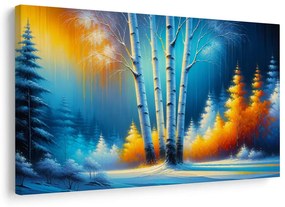 Tablou peisaj de iarnă cu copaci colorați