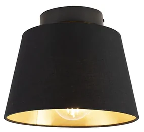 Plafoniera cu abajur din bumbac negru cu auriu 20 cm - Combi Black