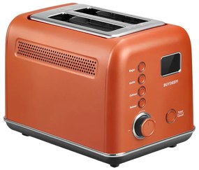 Prajitor de paine BUYDEEM DT730E, 900W, 2 felii, 9 programe automate, 9 trepte de prajire, Carcasa din otel inoxidabil, Afisaj LCD, Indicatori LED, Auto-centrare, Timer, Portocaliu