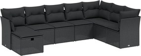vidaXL Set mobilier de grădină cu perne, 8 piese, negru, poliratan