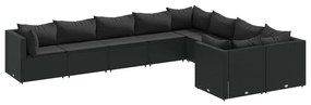 3308315 vidaXL Set mobilier de grădină cu perne, 9 piese, negru, poliratan