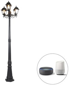 Lămpă de grădină inteligentă neagră cu 3 lumini IP44 inclusiv Wi-Fi ST64 - Capital