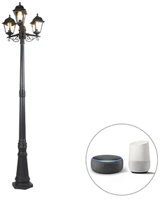 Lămpă de grădină inteligentă neagră cu 3 lumini IP44 inclusiv Wi-Fi ST64 - Capital
