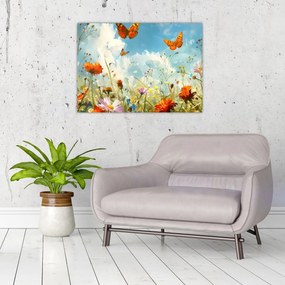 Tablou pe sticlă - Fluturi pe pajiștea de vară (70x50 cm)
