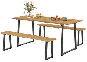 Outsunny Grup de mobilier din 3 piese din lemn pentru 6 persoane Masă de bucătărie cu 2 bănci Orificiu pentru umbrelă Masă din lemn 178 x 76 x 77 cm Lemn natural | Aosom Romania