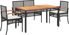 vidaXL Set mobilier de grădină cu perne, 4 piese, negru, poliratan