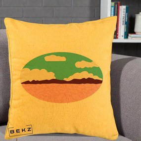 Perna Decorativa Peisaj Desert Oval Pastel, 40x40 cm, Galben, Husa Detasabila, Perna Inclusa, BEKZ®