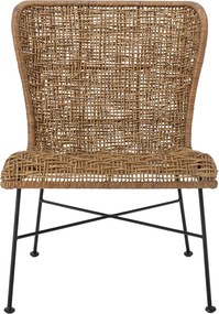 Fotoliu din rattan natural și metal, natur, cu cadru metalic negru, 69x59,5x81,5 cm, „Somme"