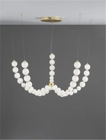 Lustra LED cu 5 pendule, dimabila, deosebita design lux PERLA opal, auriu
