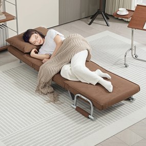 HOMCOM Fotoliu Pat Individual 2 în 1 Canapea Pat Pliabil cu Spătar Reglabil și Pernă pentru Living Dormitor 65x69x80 cm Maro | Aosom Romania