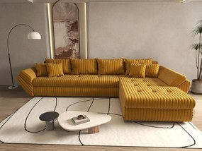 Colțar extensibil dumonde cu ladă de depozitare si sezut confortabil din spuma high-density, Loana XL Ambience Mustar II 335x185 cm